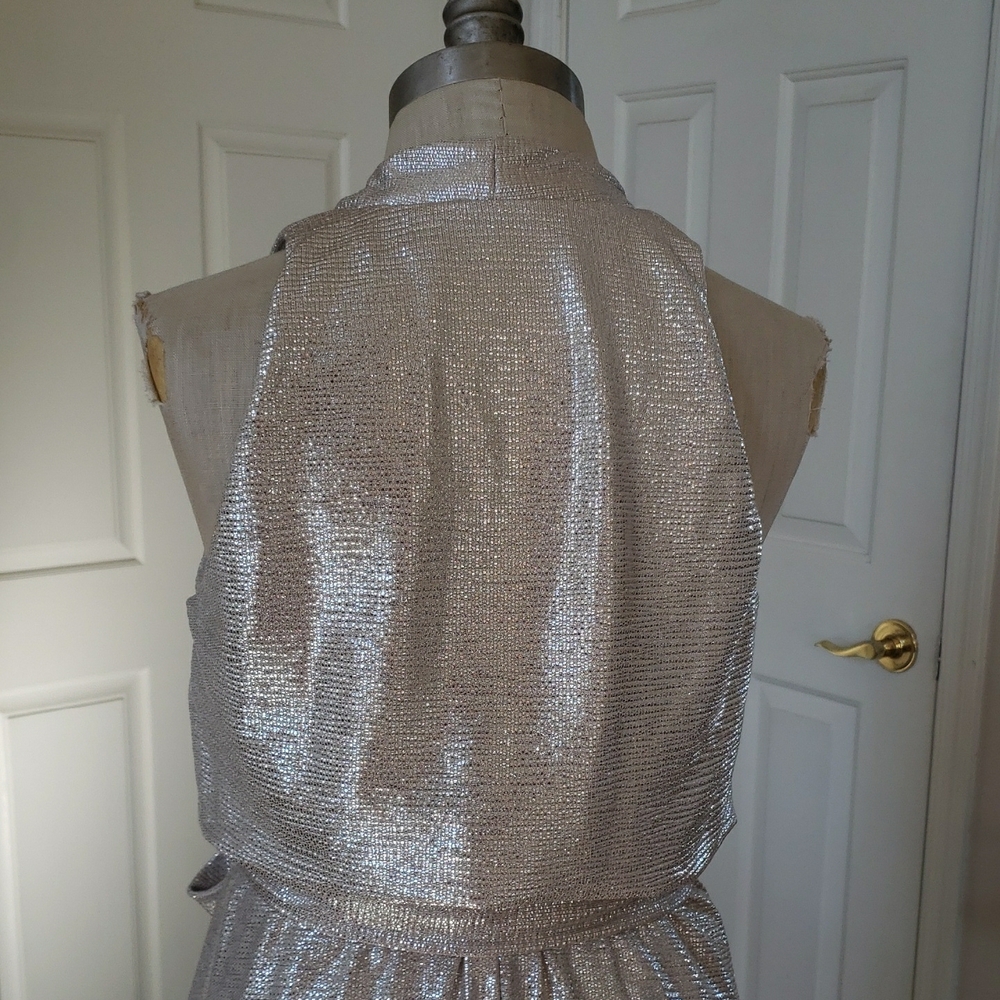 Lauren Ralph Lauren Silver Metallic Wrap Dress | Sleeveless Evening Gown SIZE 2 - Picture 11 of 16